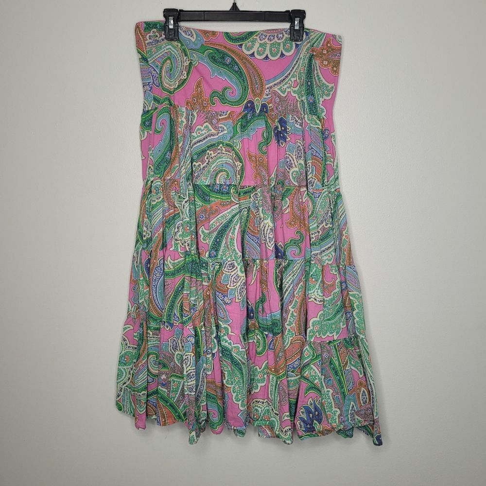 Vintage Y2k Lauren Ralph Lauren paisley print tiered cute midi skirt size large